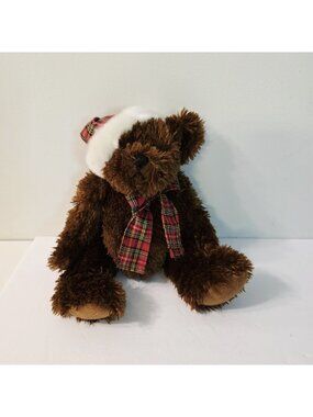 Ganz Brown Christmas Teddy Bear Murdoch Plaid Santa Hat Bow Tie Stuffed Plush